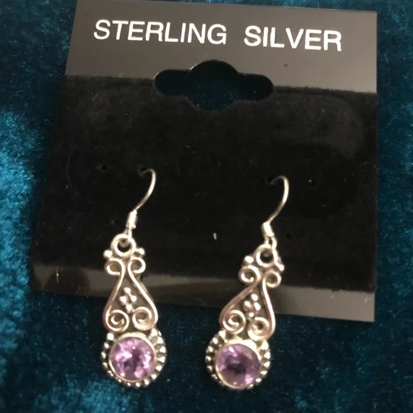 Sterling Silver & Amethyst Earrings, NWT - Picture 3 of 4
